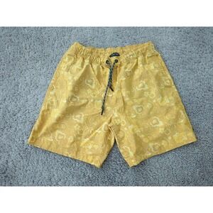 Toad & Co Shorts Mens M Yellow Floral Paisley Pull On Swim Hybrid Beach Casual